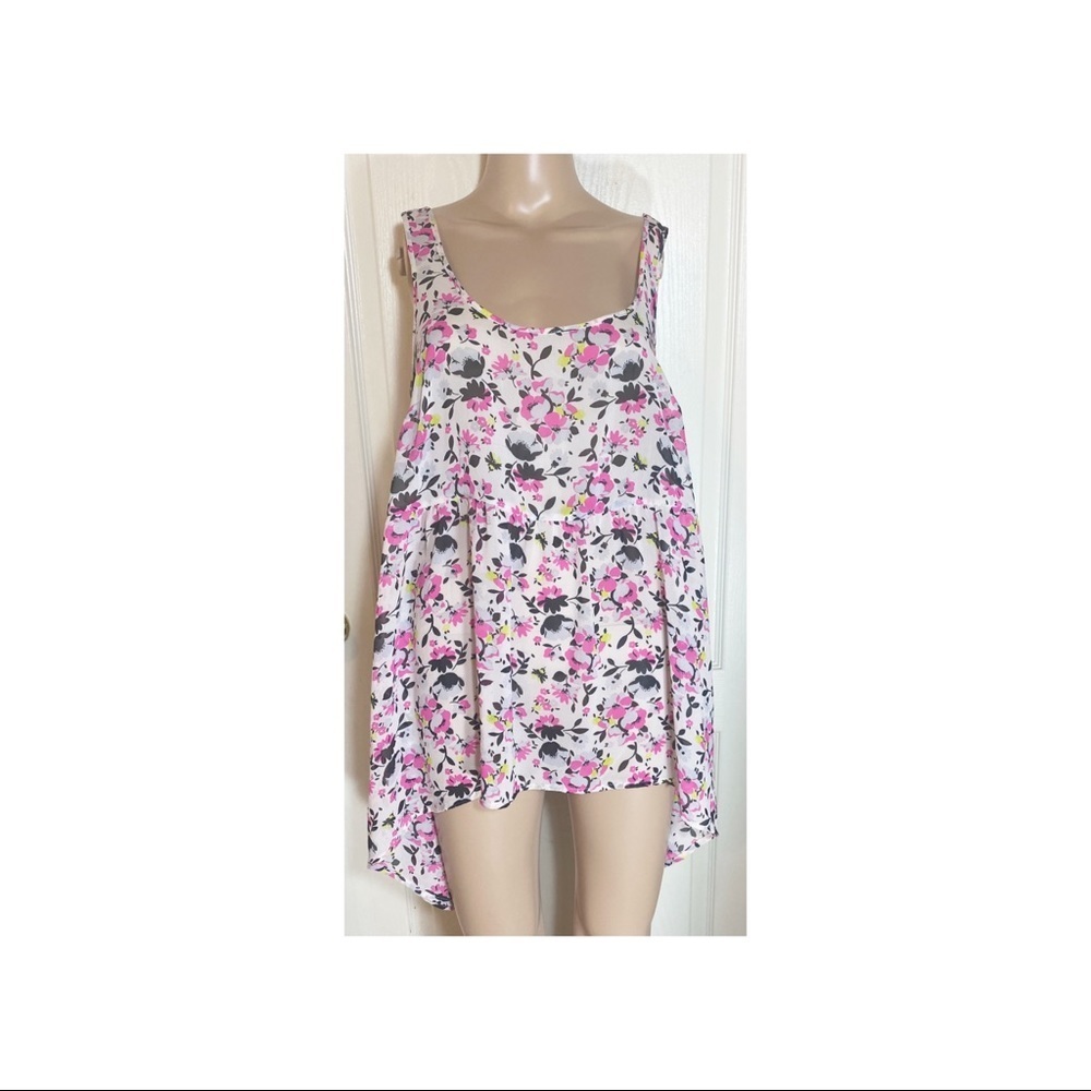 Torrid Floral Babydoll Tank Top Handkerchief Hem Pink Black Flowy Plus Size 1X